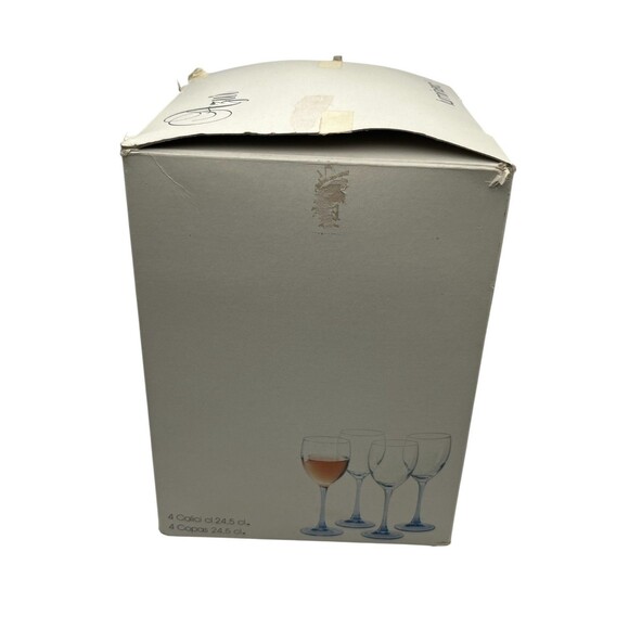 Vintage Luminarc 4 Blue Stem/Clear 8 oz Wine Glasses New In Box - Picture 6 of 6